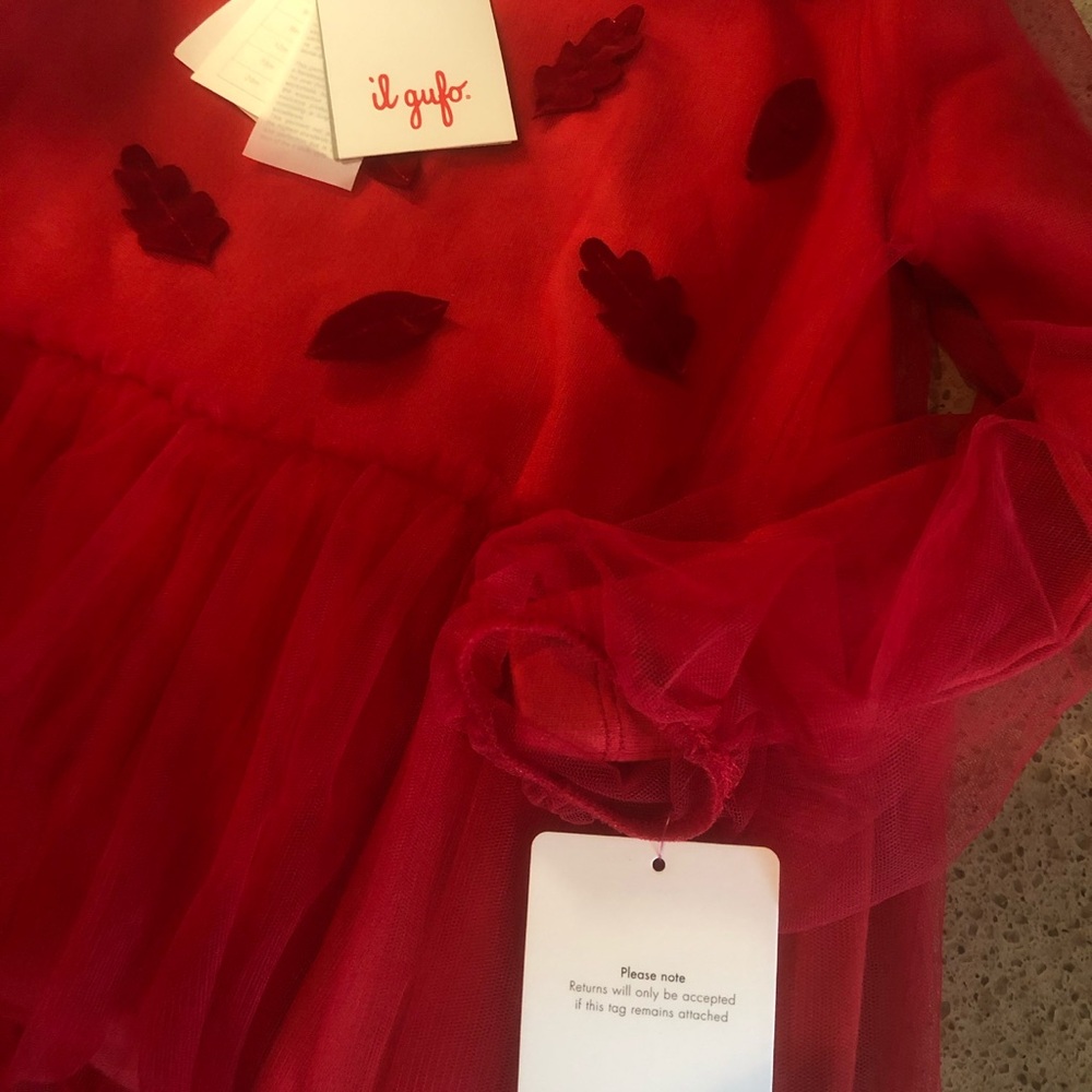 Il Gufo Red Dress with Leaf Details